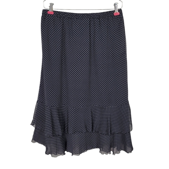 Sag Harbor Midi Chiffon Skirt Suit PL Blouse PM Polka Dot Ruffled Flutter Sleeve - Picture 8 of 12